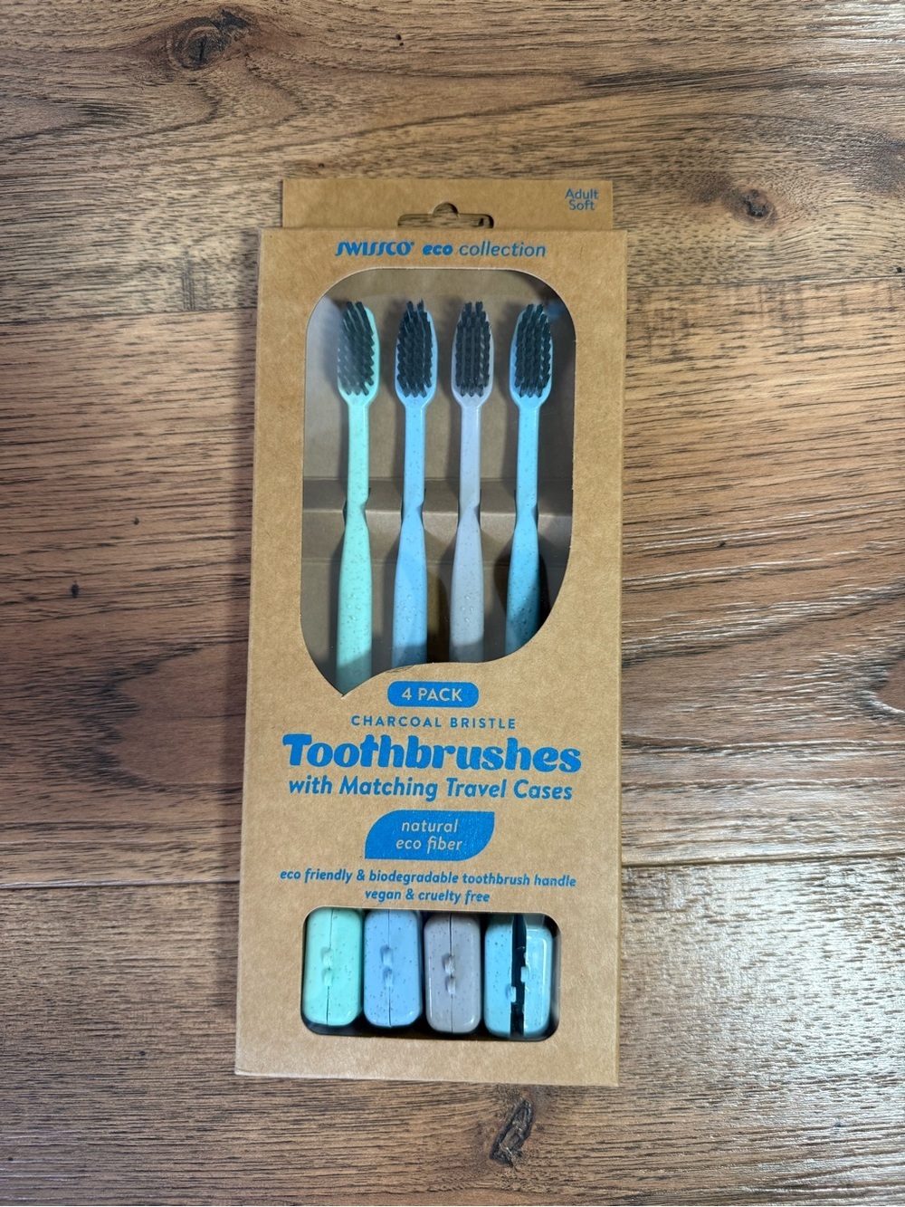 Eco Collection 4-Pack Charcoal Bristle Toothbrushes whit Matching Travel cases.